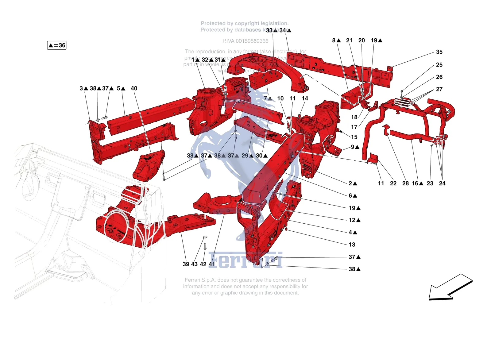 Ferrari F80 [VEHICLE TRIM] - E.01.03 - STRUCTURES AND ELEMENTS REAR OF VEHICLE exploded diagram