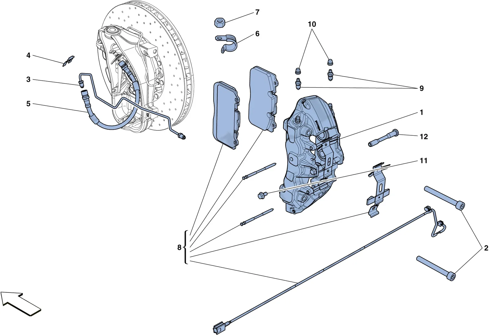 Ferrari FF Front Brake Callipers exploded diagram