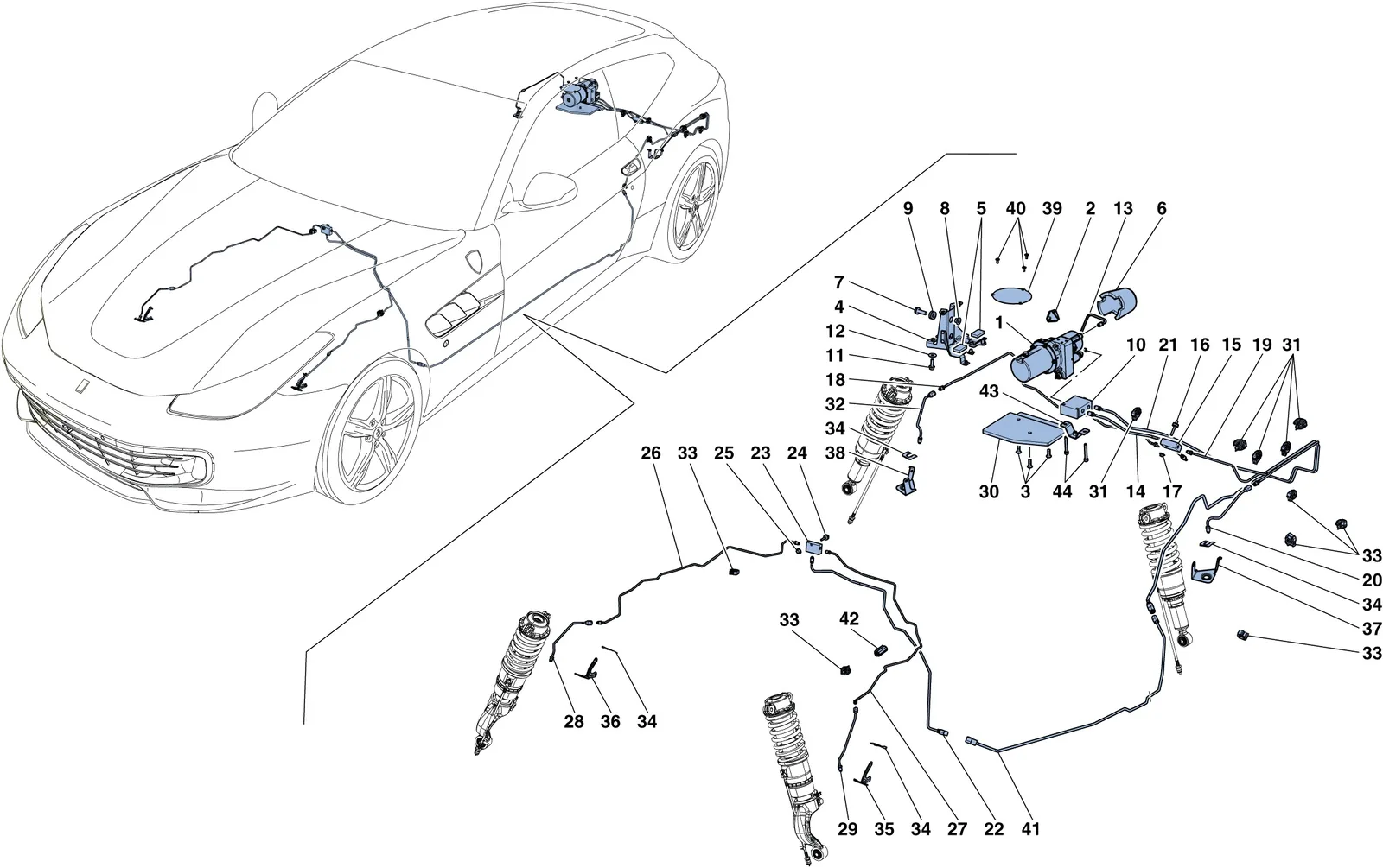 Ferrari GTC4 Lusso T Vehicle Lift System exploded diagram