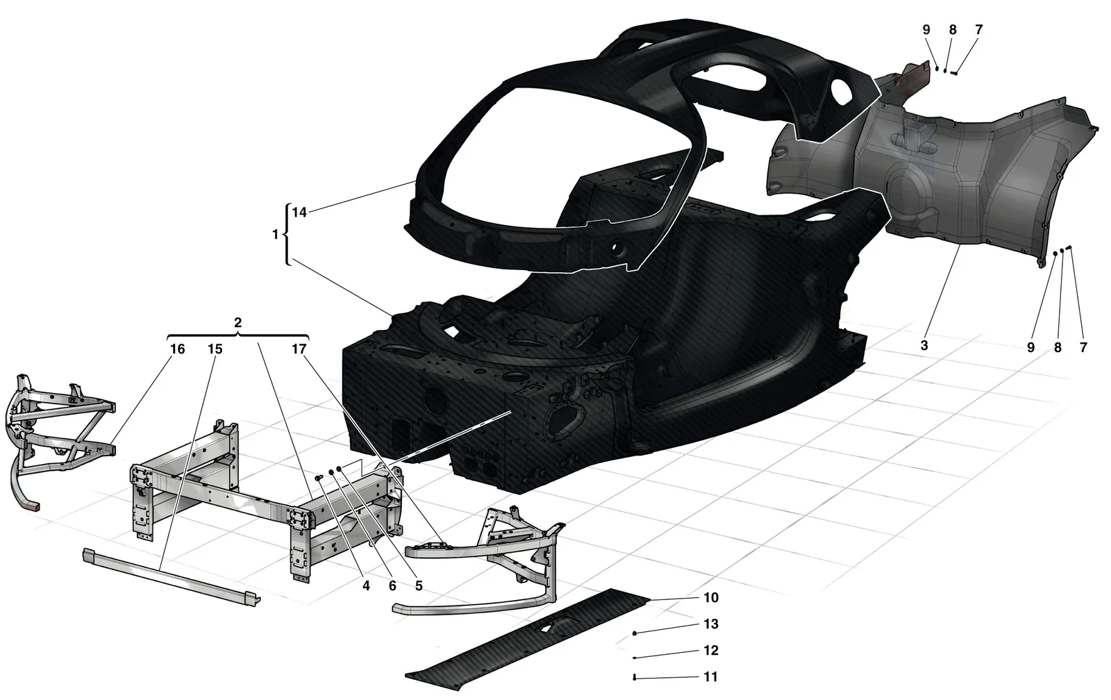 Monocoque Tub - Front Subchassis - Central Flat Undertray