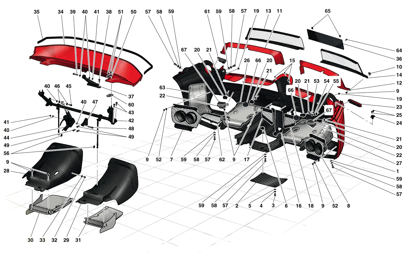 Ferrari La Ferrari Rear Bumper exploded diagram