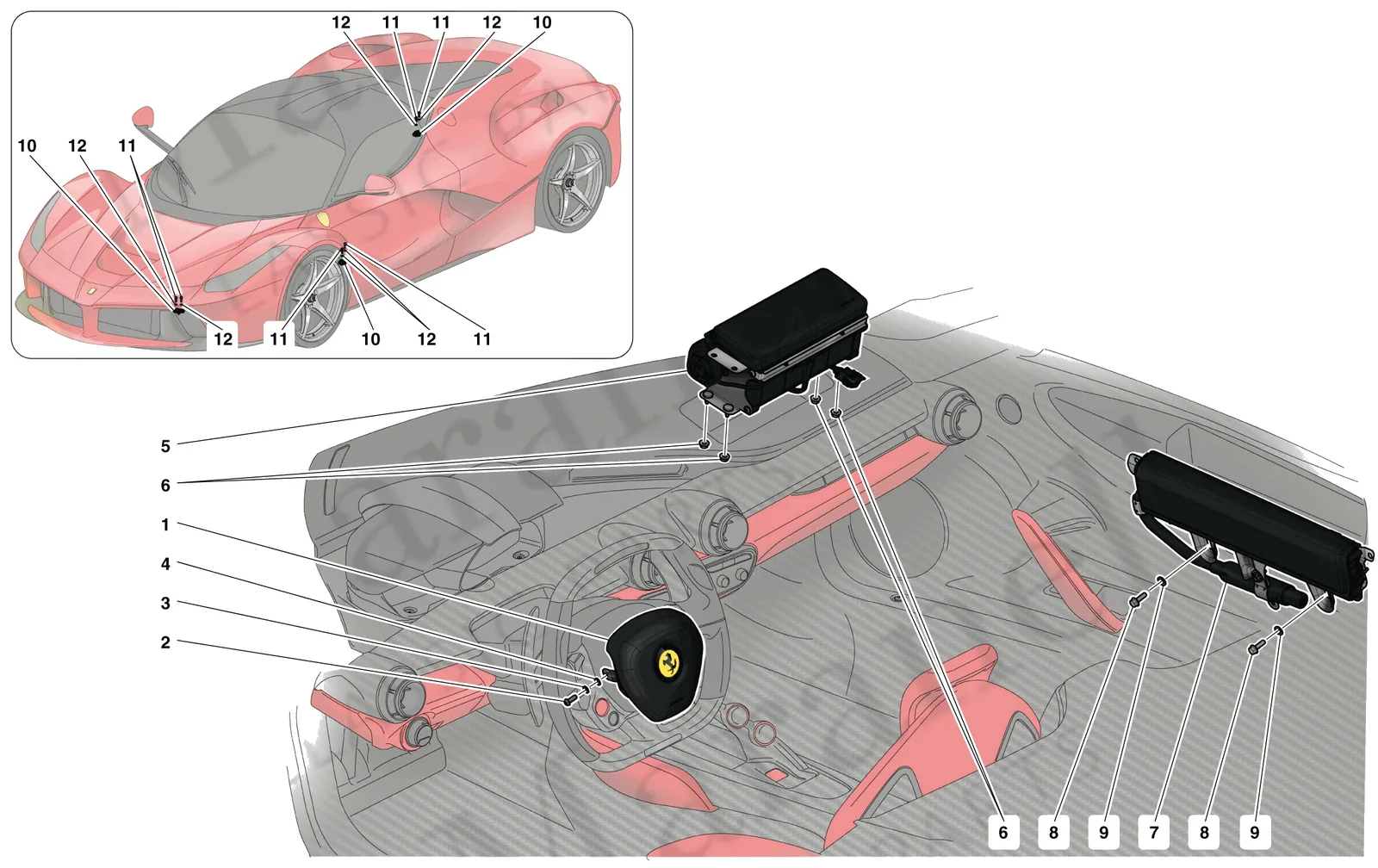 Ferrari La Ferrari Airbags exploded diagram
