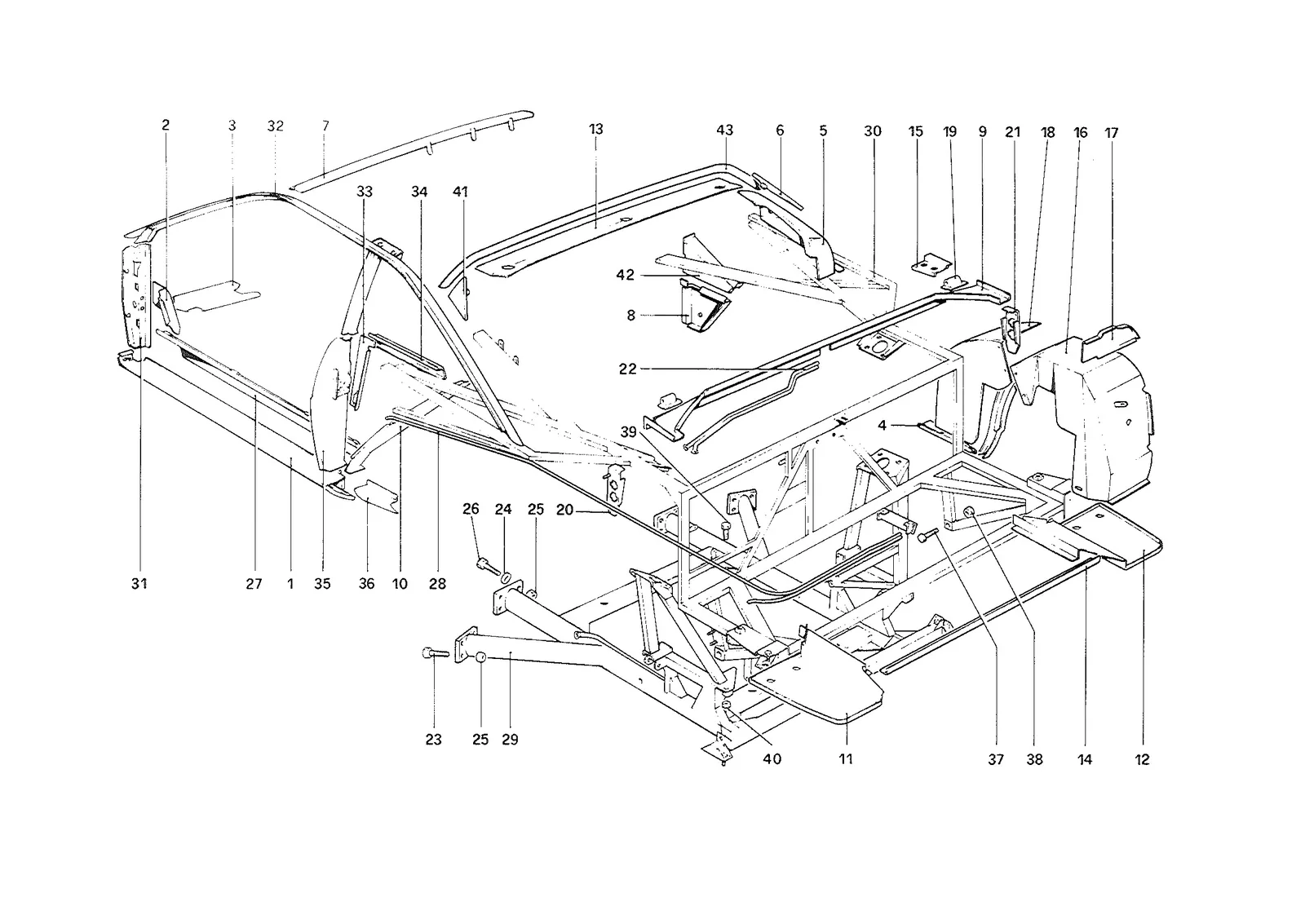 Ferrari Mondial 8 USA Body Shell - Inner Elements exploded diagram