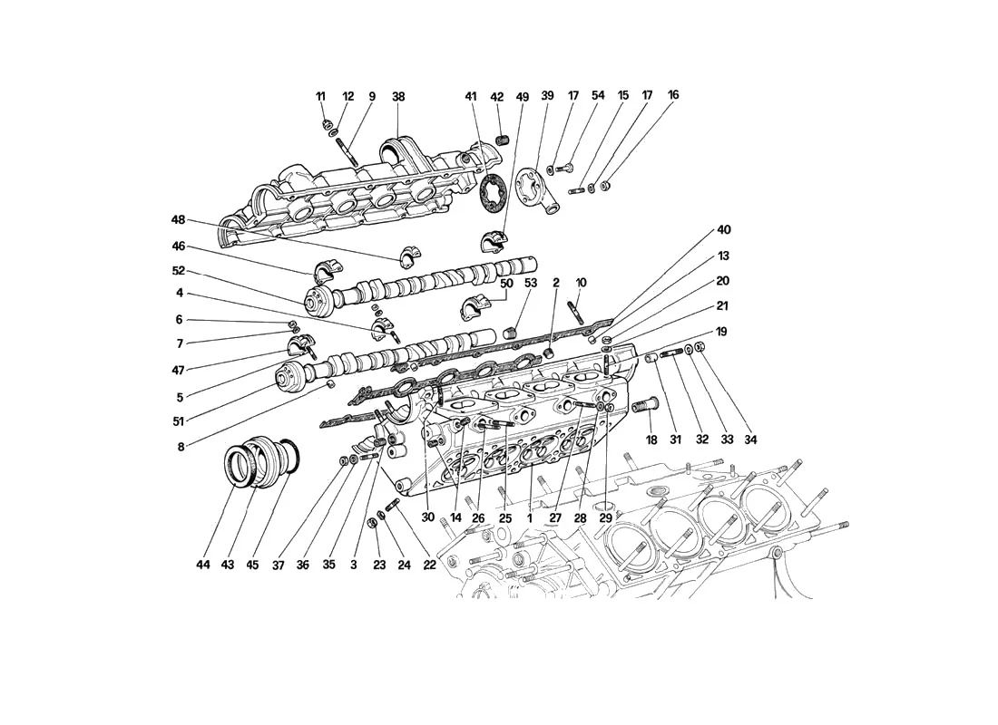 Ferrari Mondial QV Coupe & Cabriolet Cylinder Head (Right) exploded diagram
