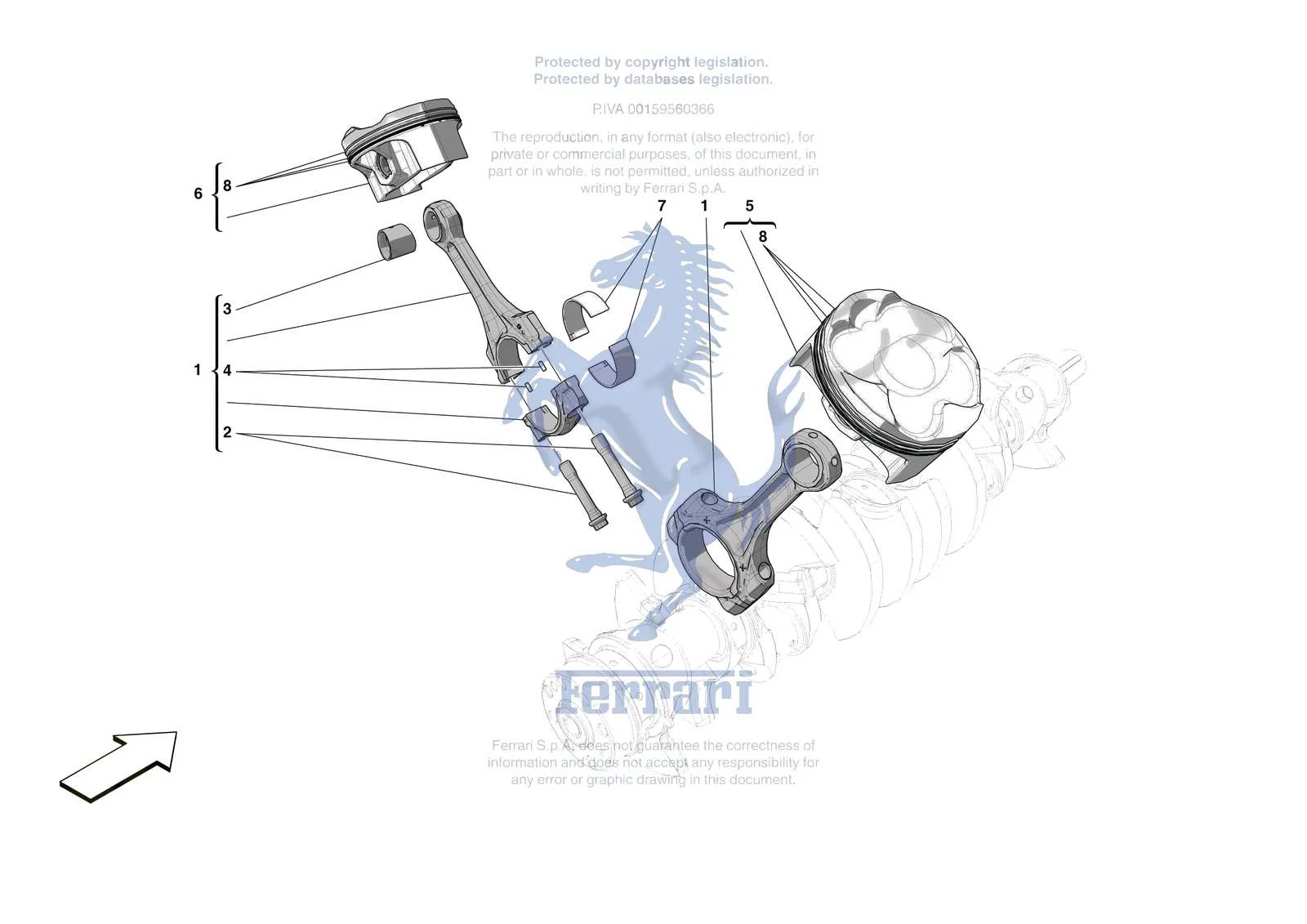 Ferrari Monza SP1 [ENGINE] - B.5 - PISTONS AND CONNECTING RODS exploded diagram