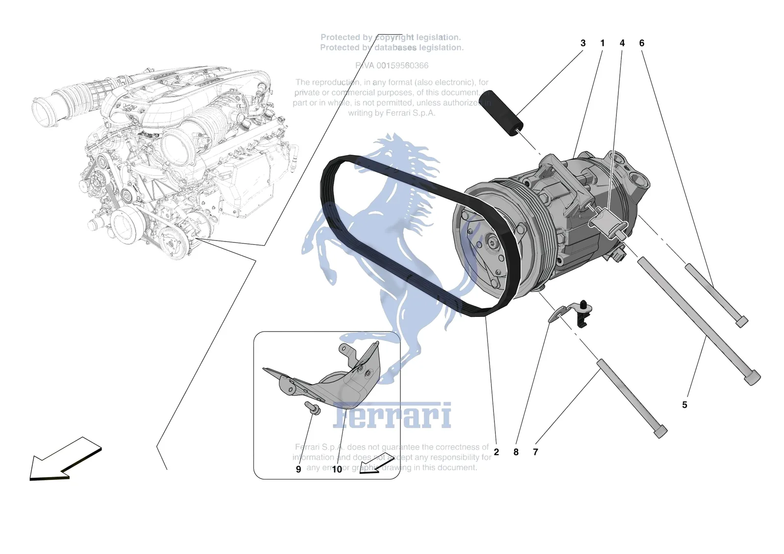 Ferrari Monza SP1 [ENGINE] - B.29 - AC COMPRESSOR exploded diagram