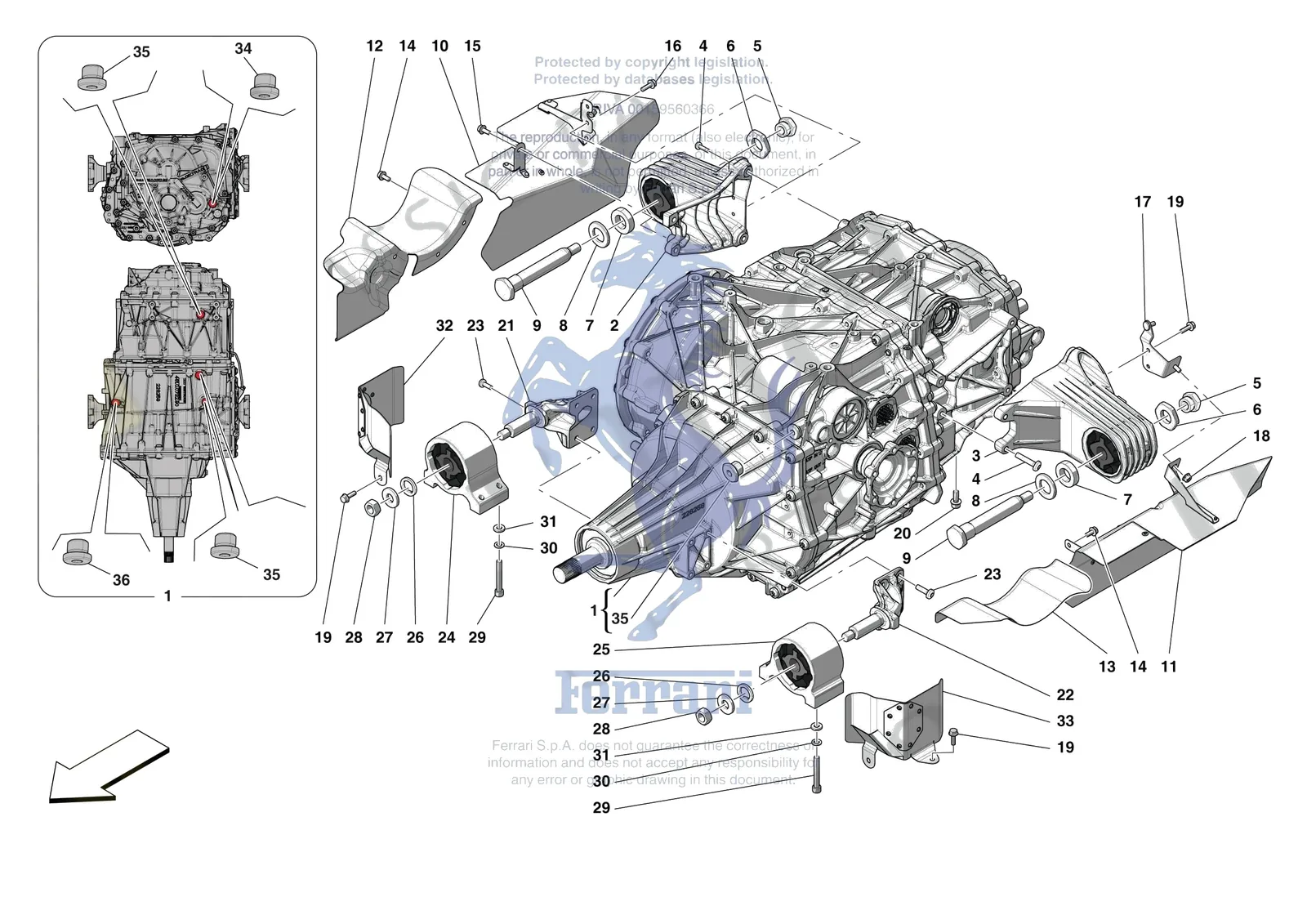 Ferrari Monza SP1 [GEARBOX] - C.01.01 - GEARBOX AND FASTENERS exploded diagram