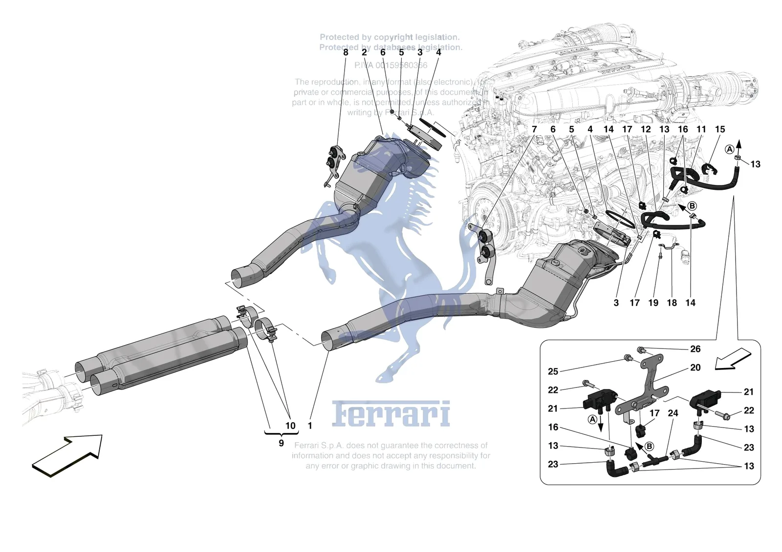 Ferrari Monza SP1 [MECHANICAL SYSTEM] - D.08.01 - EXHAUST SYSTEM - FRONT SECTION exploded diagram