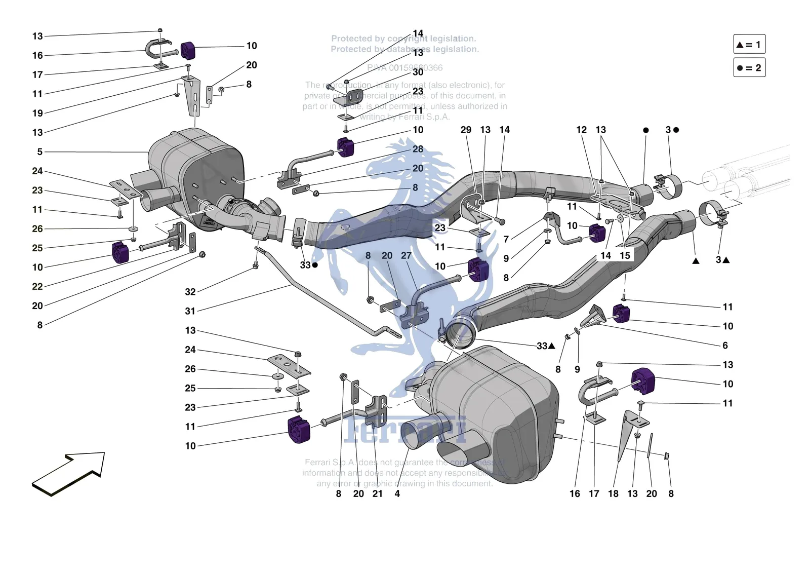 Ferrari Monza SP1 [MECHANICAL SYSTEM] - D.08.02 - EXHAUST SYSTEM - REAR SECTION exploded diagram