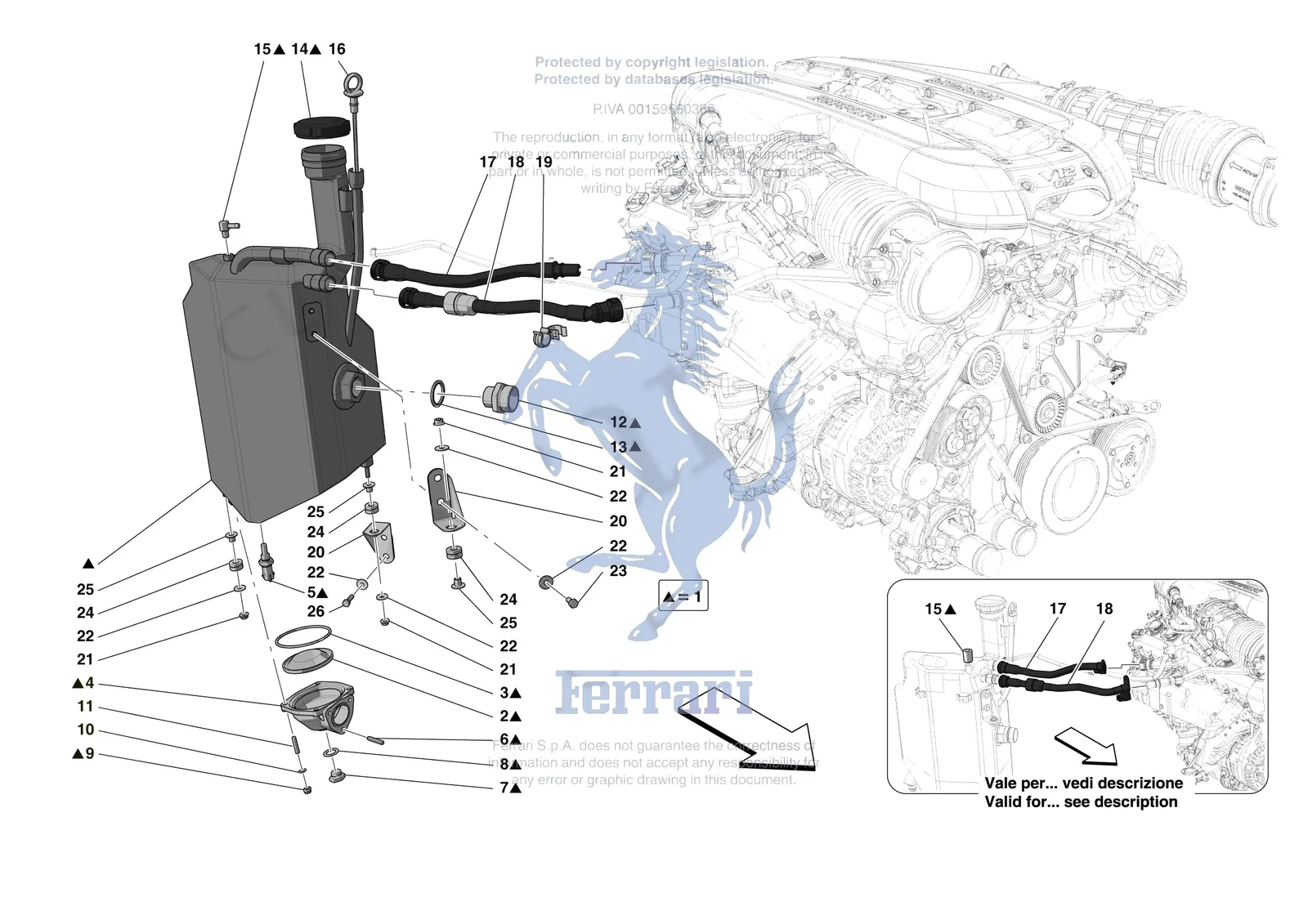 Ferrari Monza SP1 [MECHANICAL SYSTEM] - D.9 - ENGINE OIL RADIATOR AND TANK exploded diagram