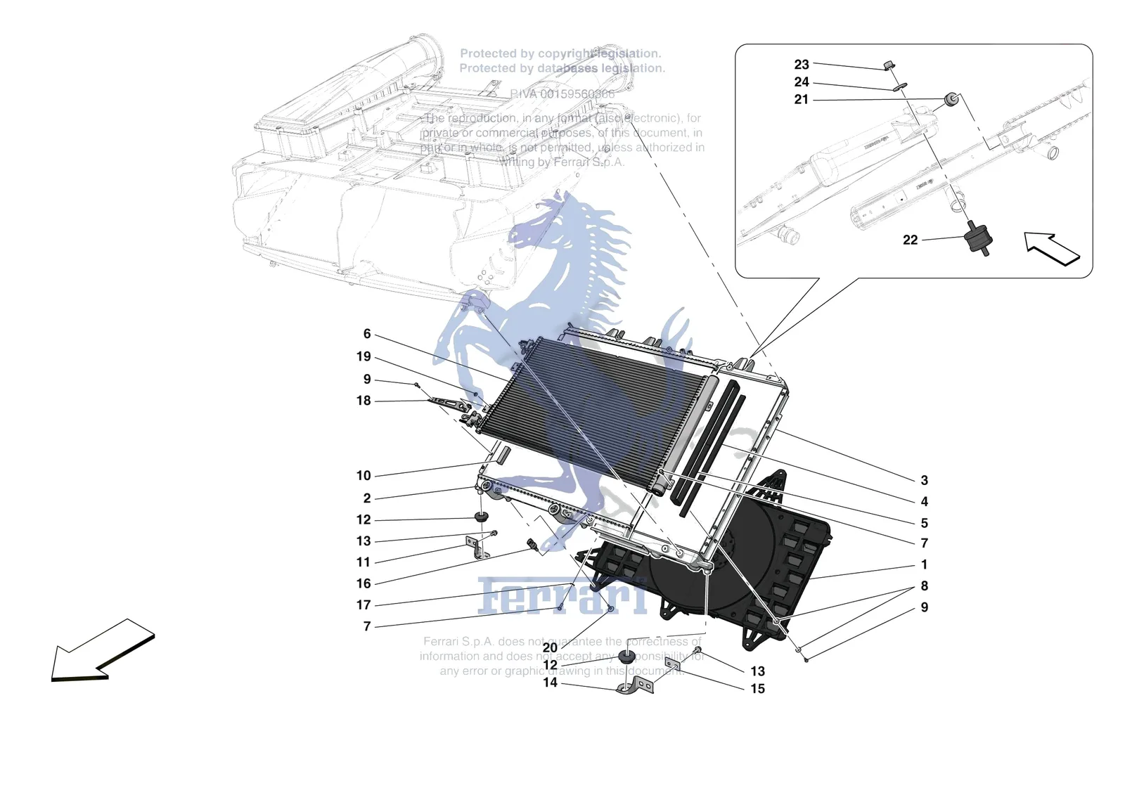 Ferrari Monza SP1 [MECHANICAL SYSTEM] - D.14 - ENGINE COOLING SYSTEM RADIATORS exploded diagram