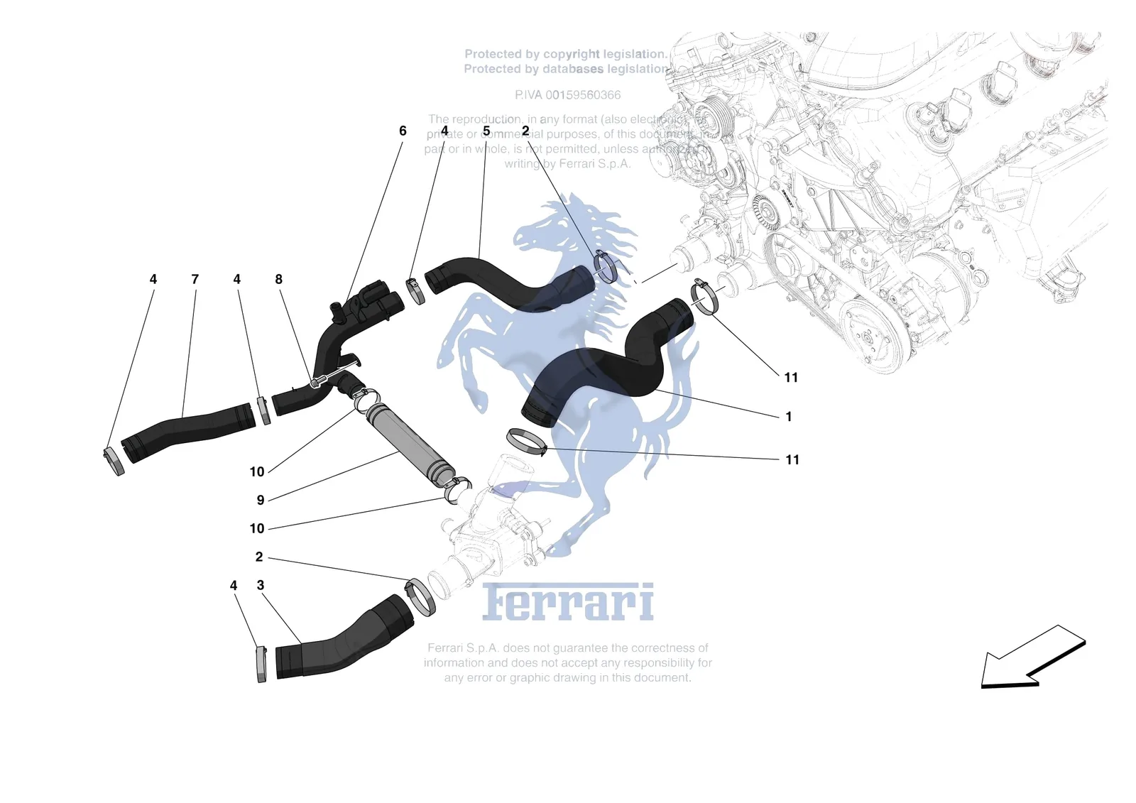 Ferrari Monza SP1 [MECHANICAL SYSTEM] - D.16 - COOLING SYSTEM PIPES exploded diagram