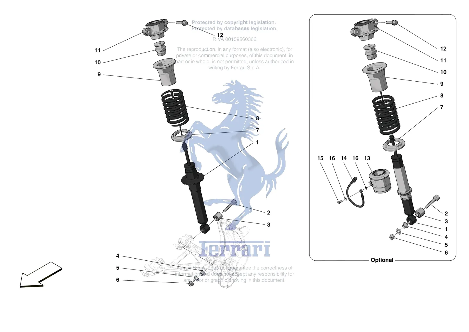 Ferrari Monza SP1 [MECHANICAL SYSTEM] - D.25.01 - FRONT SUSPENSION - SHOCK ABSORBERS exploded diagram