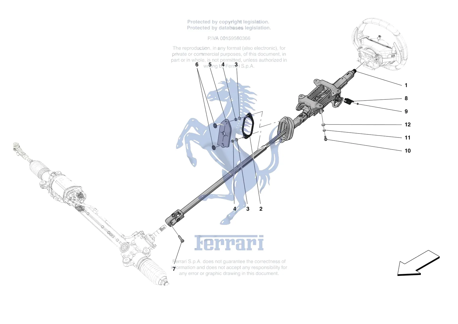 Ferrari Monza SP1 [MECHANICAL SYSTEM] - D.30.01 - STEERING WHEEL AND STEERING SYSTEM - STEERING COLUMN exploded diagram