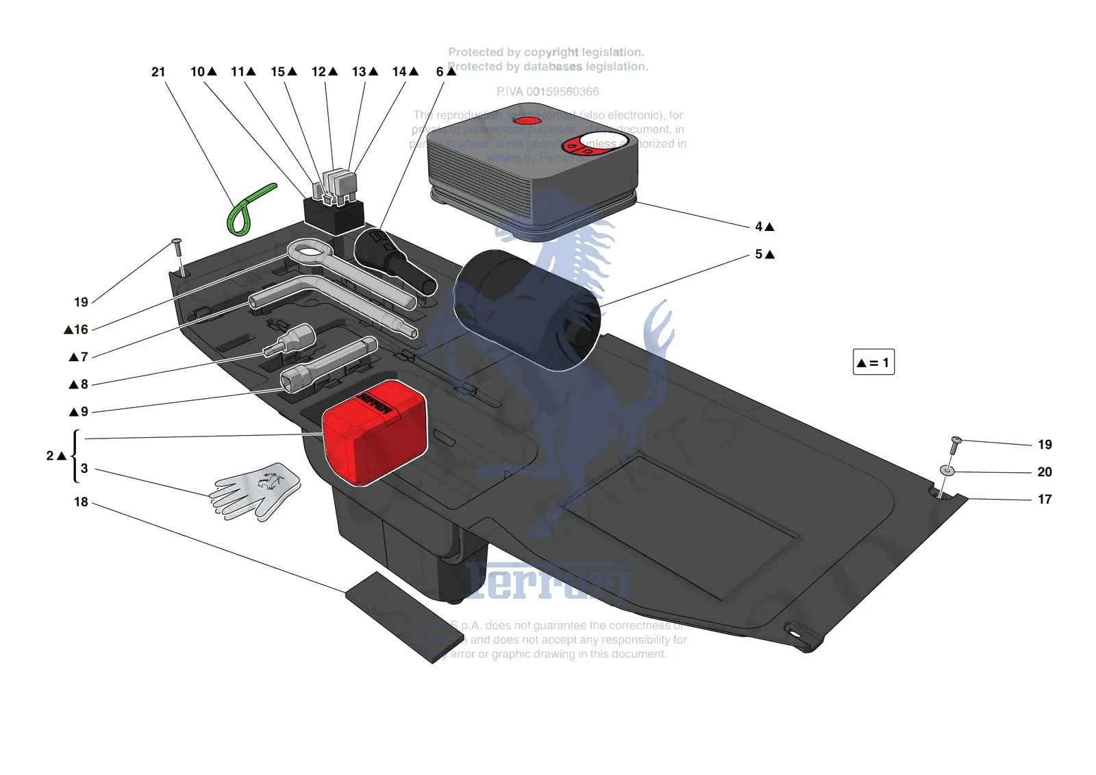 Ferrari Monza SP1 [MECHANICAL SYSTEM] - D.38 - TOOLS PROVIDED WITH VEHICLE exploded diagram