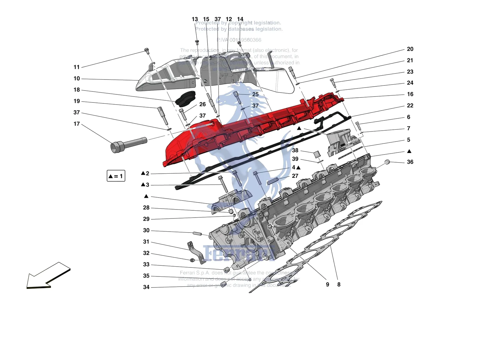 Ferrari Monza SP2 [ENGINE] - B.08.01 - CYLINDER HEADS - RH HEAD exploded diagram