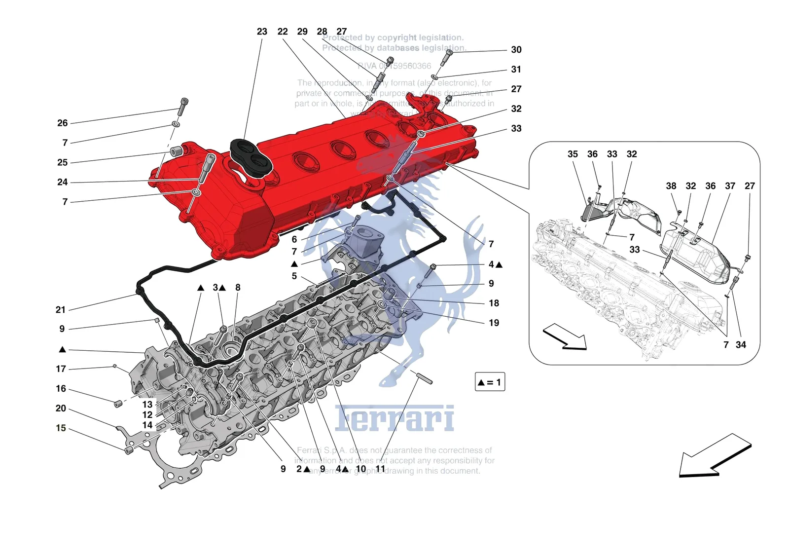 Ferrari Monza SP2 [ENGINE] - B.08.02 - CYLINDER HEADS - LH HEAD exploded diagram