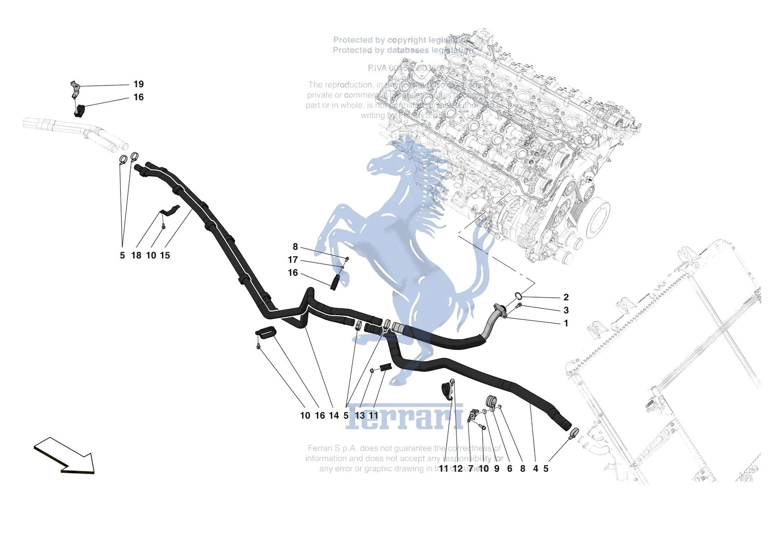 Ferrari Monza SP2 [GEARBOX] - C.03.01 - GEARBOX OIL HEAT EXCHANGER AND PIPES - FRONT-UNDERBODY PIPES exploded diagram