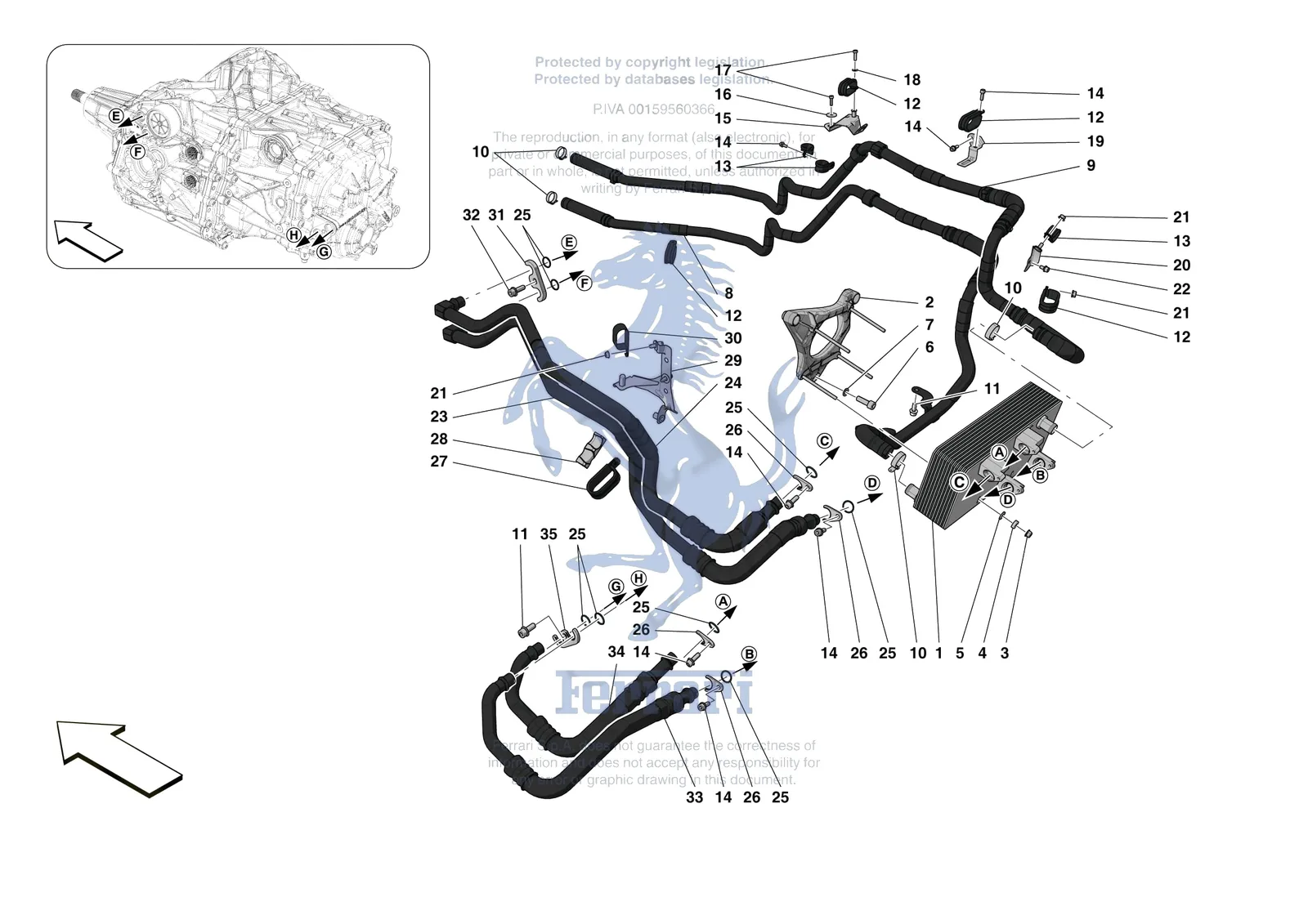Ferrari Monza SP2 [GEARBOX] - C.03.02 - GEARBOX OIL HEAT EXCHANGER AND PIPES - HEAT EXCHANGER AND REAR PIPES exploded diagram