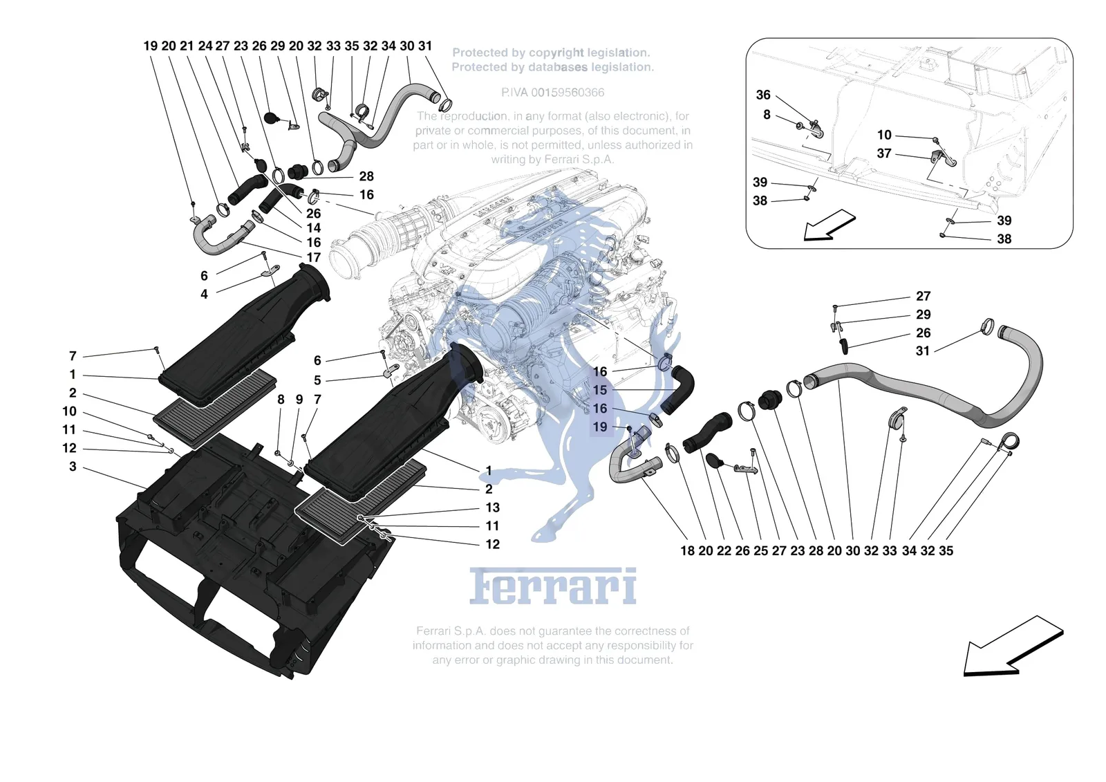 Ferrari Monza SP2 [MECHANICAL SYSTEM] - D.04.01 - AIR FILTER AIR INTAKE AND DUCTS exploded diagram