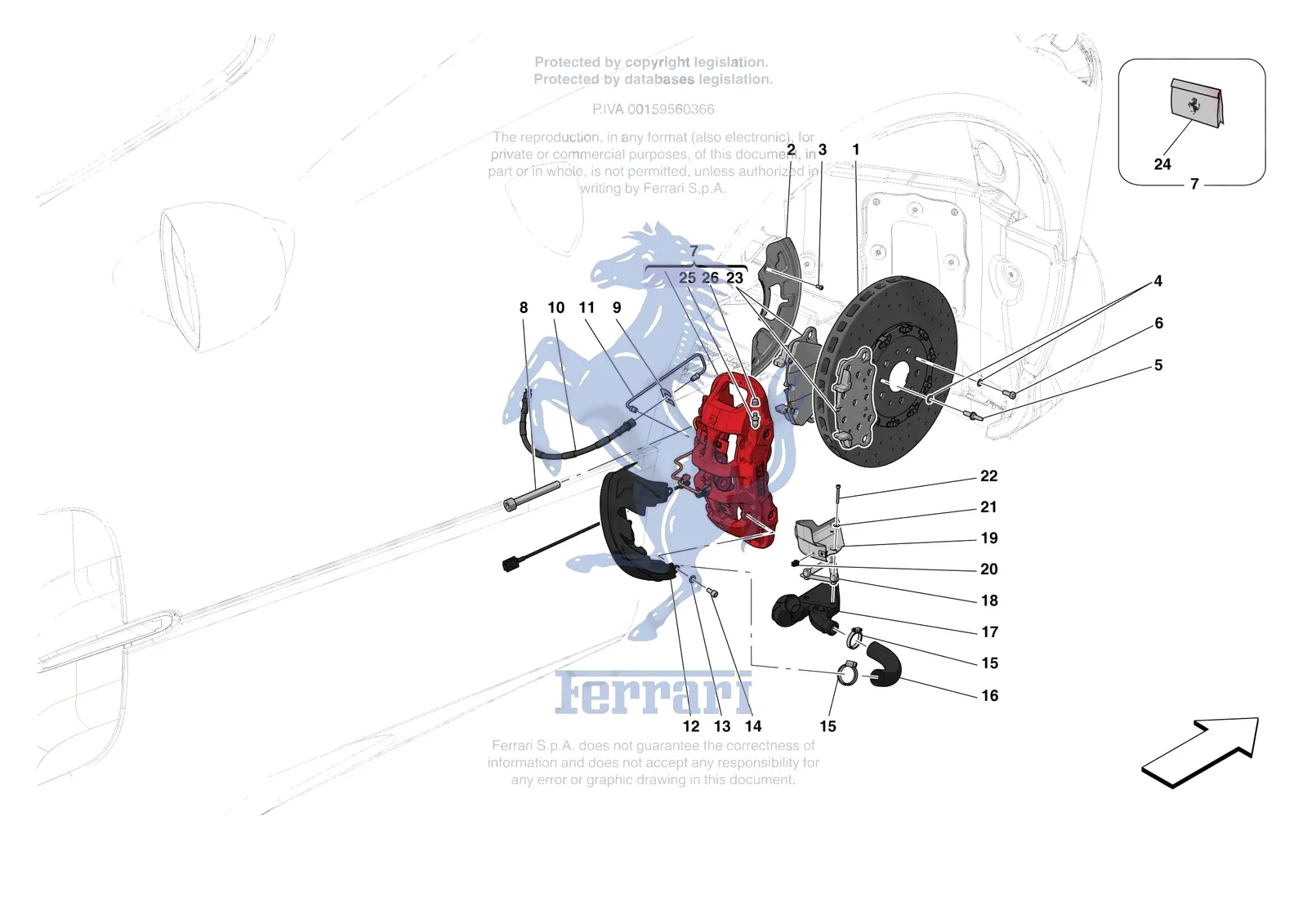 Ferrari Monza SP2 [MECHANICAL SYSTEM] - D.25.03 - FRONT SUSPENSION - CALIPERS AND DISCS exploded diagram