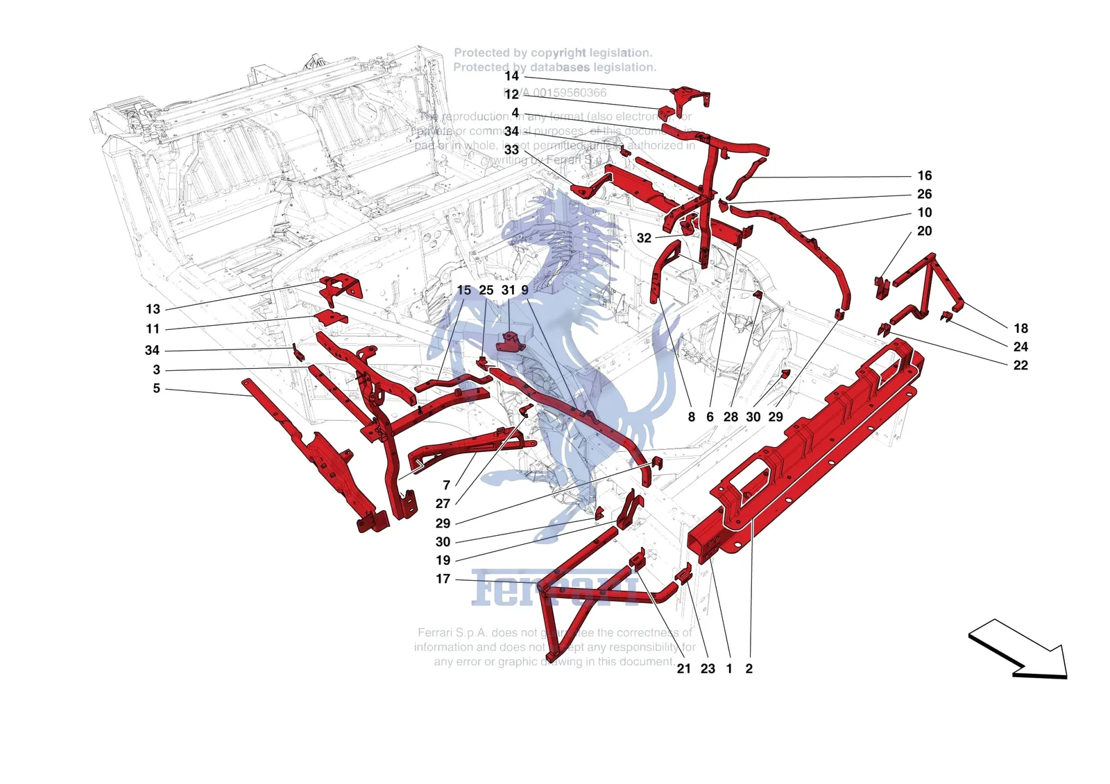 Ferrari Monza SP2 [VEHICLE TRIM] - E.5 - FRONT SUBSTRUCTURE exploded diagram