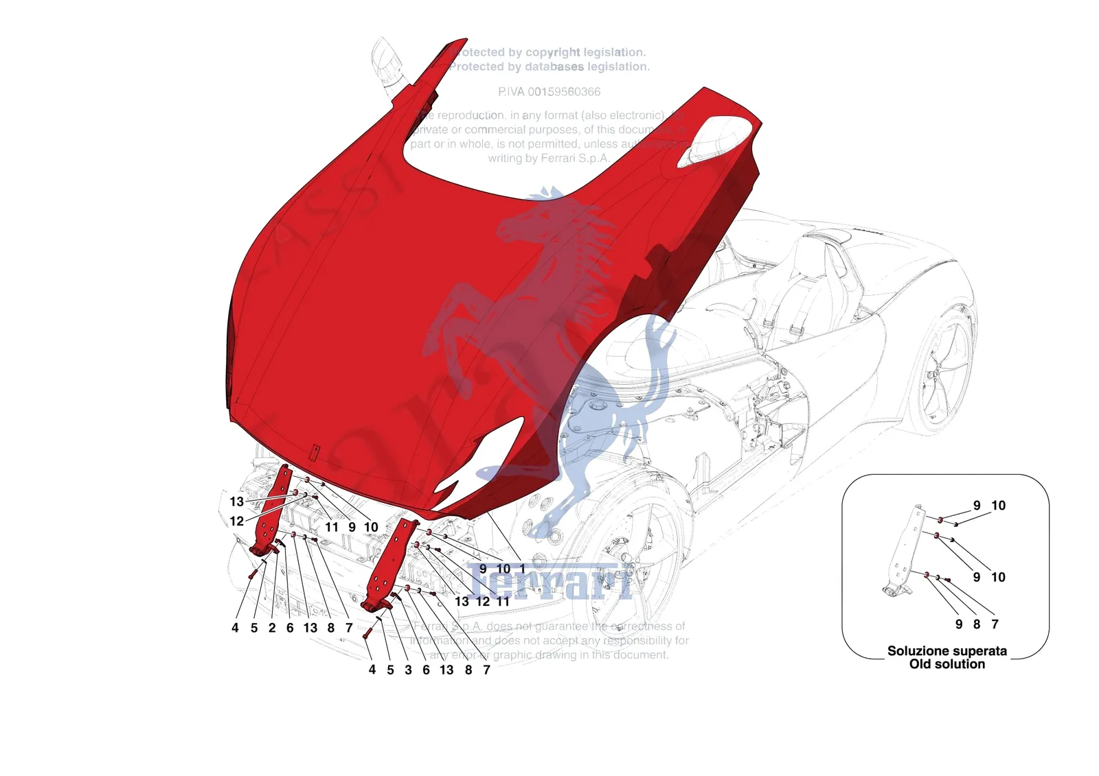Ferrari Monza SP2 [VEHICLE TRIM] - E.9 - FRONT LID SUBSTRUCTURE exploded diagram