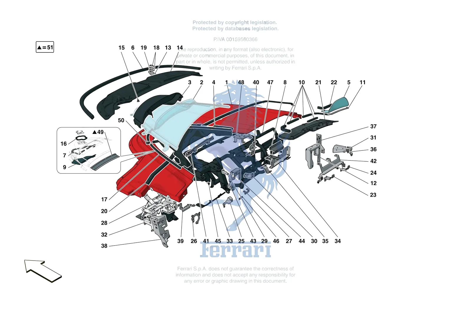 Ferrari Monza SP2 [VEHICLE TRIM] - E.47.01 - DASHBOARD - SUBSTRUCTURE -Not for RHD- exploded diagram