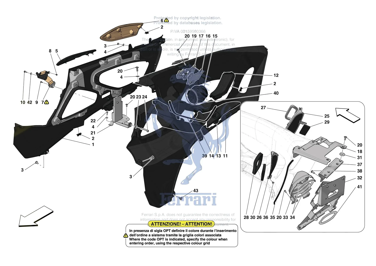 Ferrari Monza SP2 [VEHICLE TRIM] - E.48 - CENTRE TUNNEL AND CONSOLE exploded diagram
