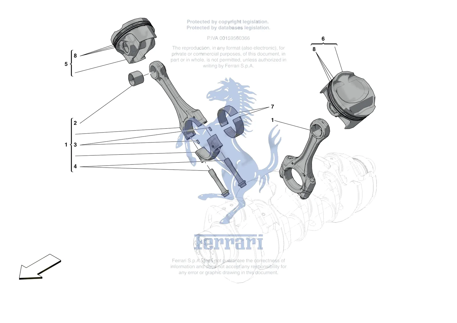 Ferrari Portofino M [ENGINE] - B.5 - PISTONS AND CONNECTING RODS exploded diagram