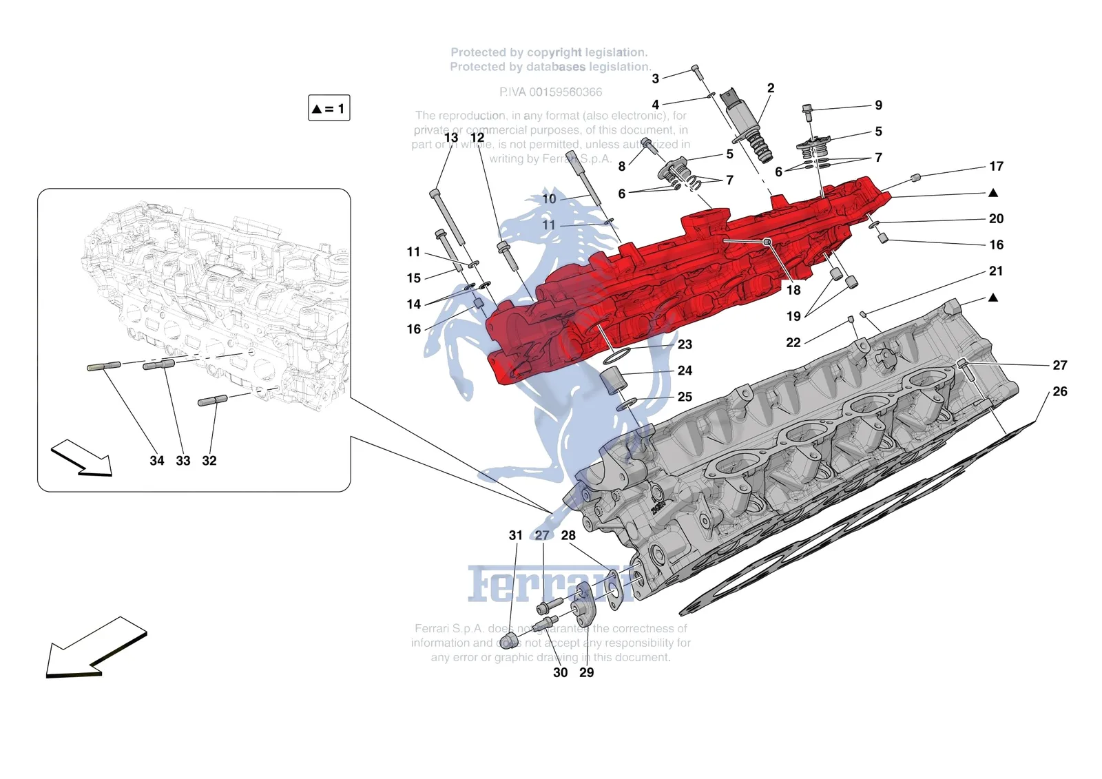 Ferrari Portofino M [ENGINE] - B.08.01 - CYLINDER HEADS - RH HEAD exploded diagram