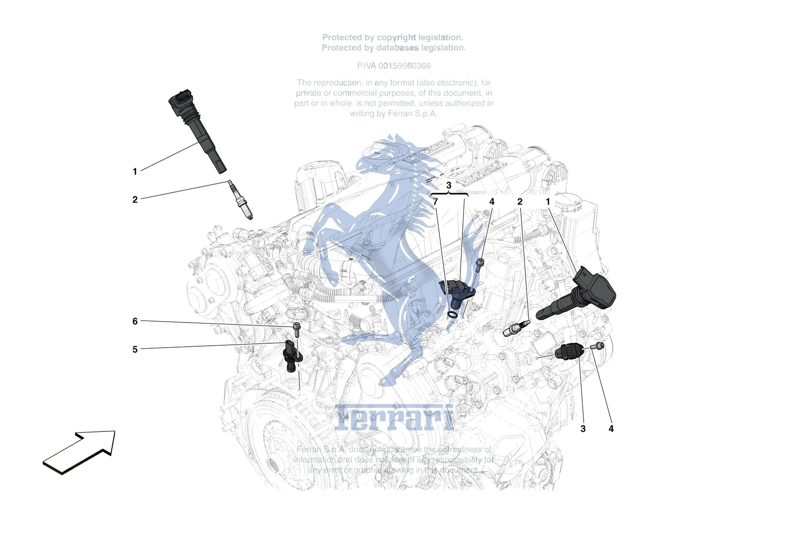Ferrari Portofino M [ENGINE] - B.16 - IGNITION COIL SPARK PLUGS AND SENSORS exploded diagram