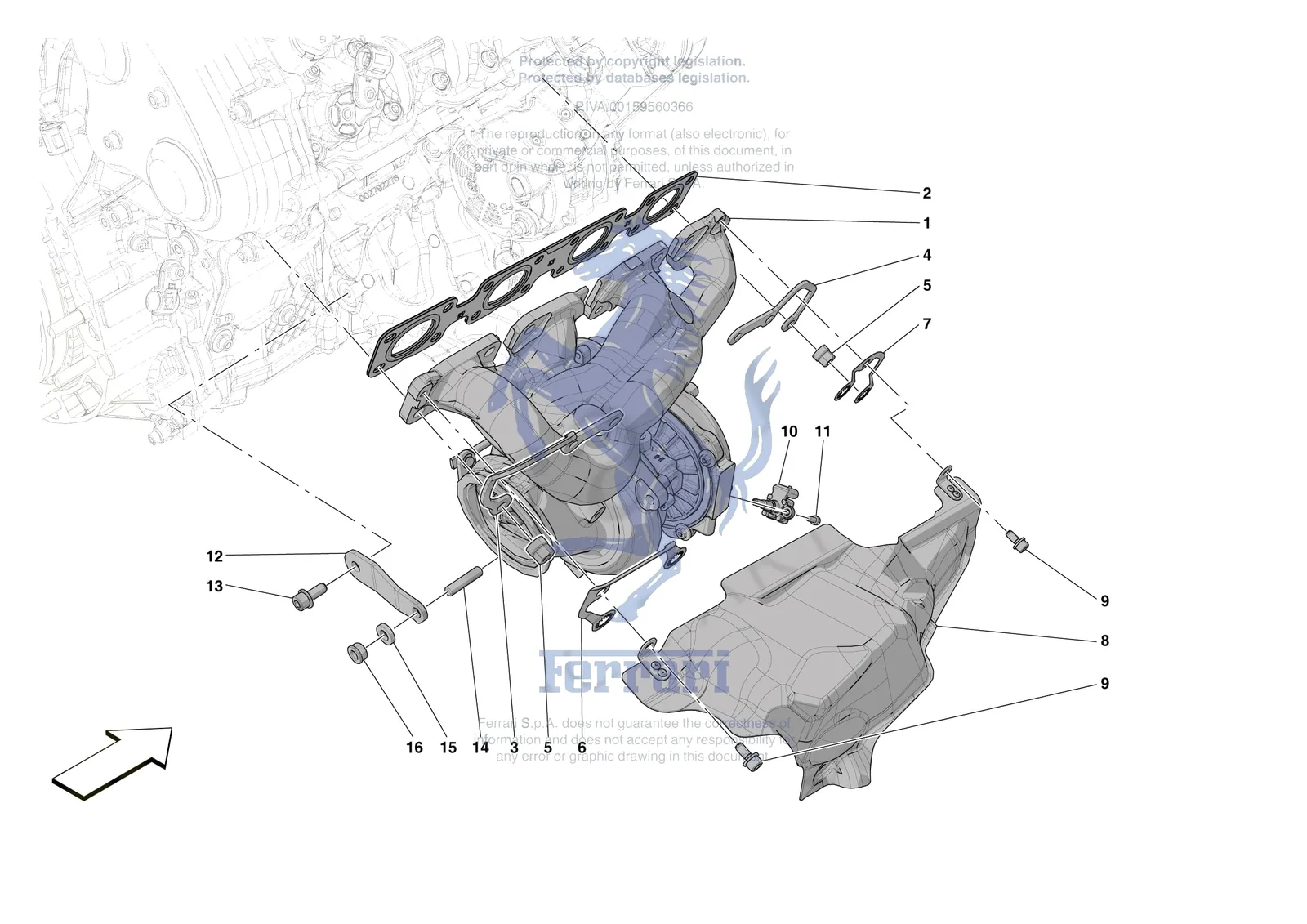 Ferrari Portofino M [ENGINE] - B.22 - FORCED INDUCTION SYSTEM TURBOCHARGERS AND MOUNTS exploded diagram