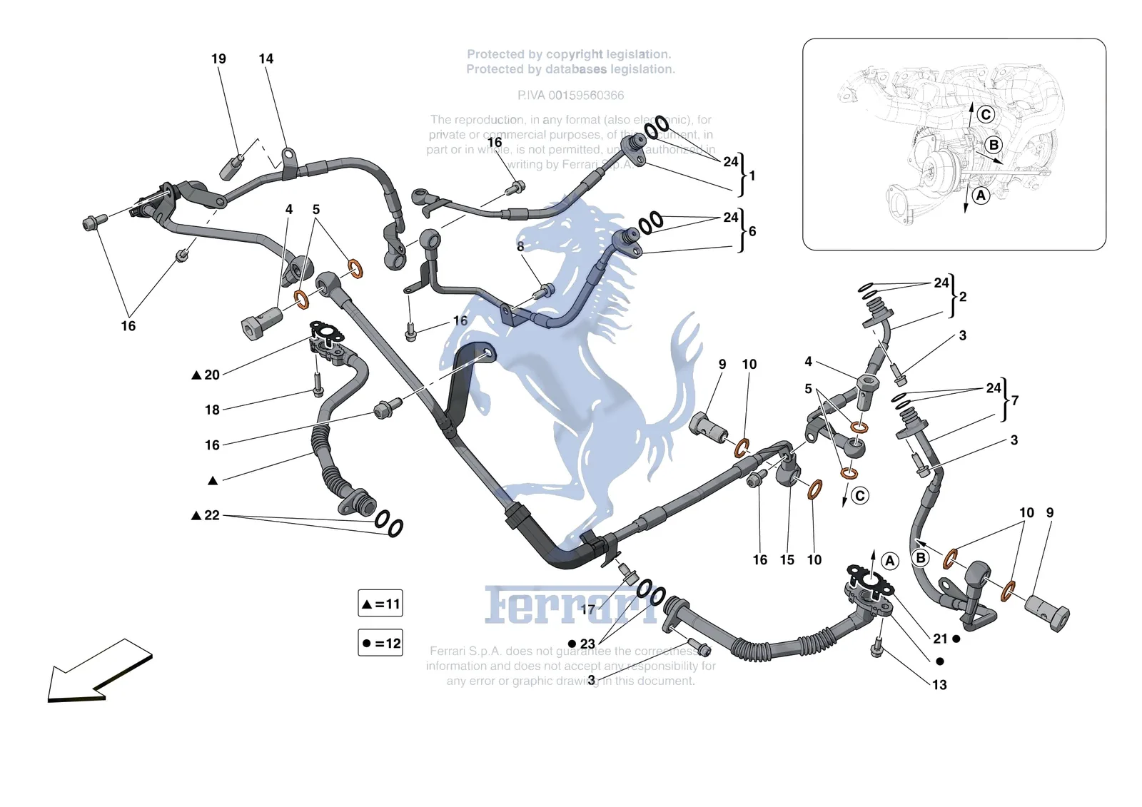 Ferrari Portofino M [ENGINE] - B.23 - FORCED INDUCTION SYSTEM PIPES exploded diagram