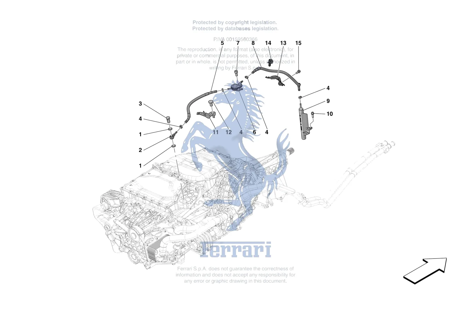 Ferrari Portofino M [GEARBOX] - C.03.02 - GEARBOX OIL HEAT EXCHANGER AND PIPES - HEAT EXCHANGER AND REAR PIPES exploded diagram