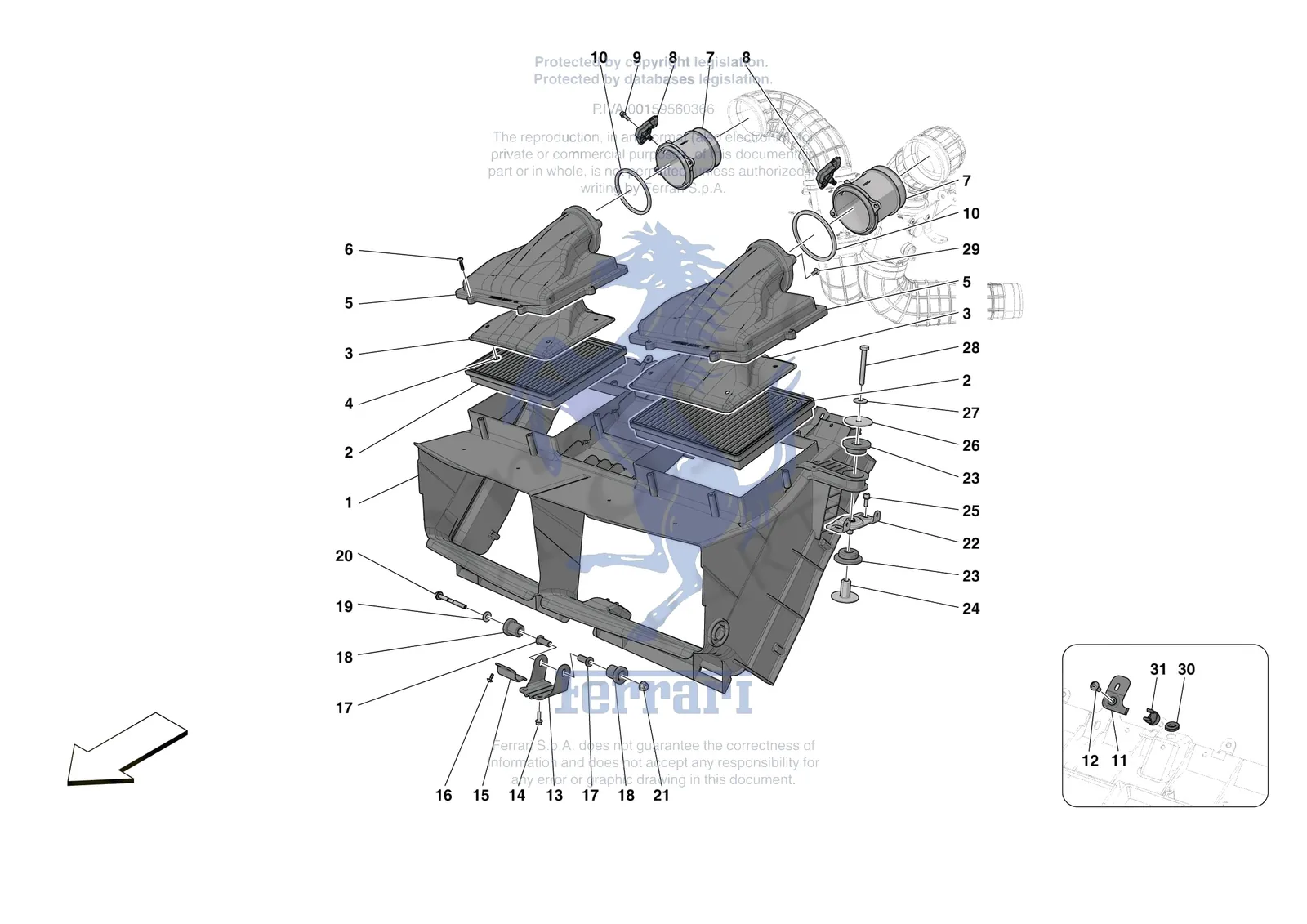 Ferrari Portofino M [MECHANICAL SYSTEM] - D.04.01 - AIR FILTER AIR INTAKE AND DUCTS exploded diagram