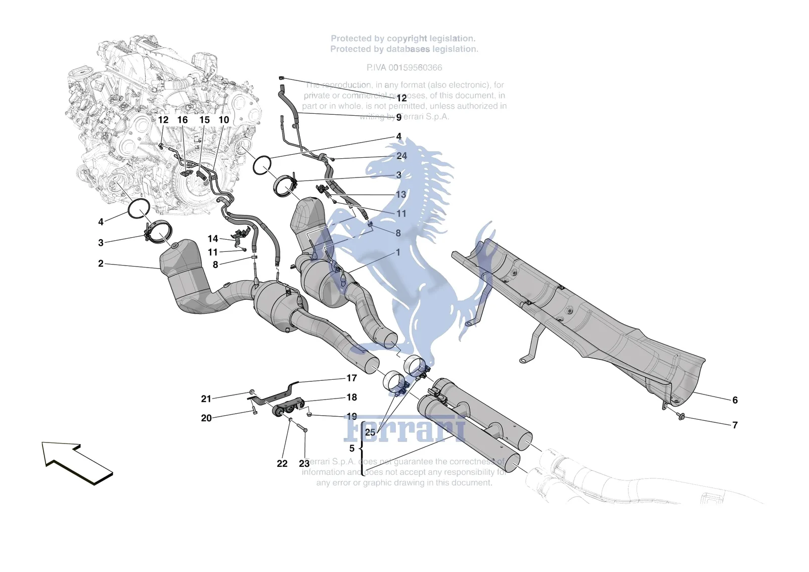Ferrari Portofino M [MECHANICAL SYSTEM] - D.08.01 - EXHAUST SYSTEM - FRONT SECTION exploded diagram