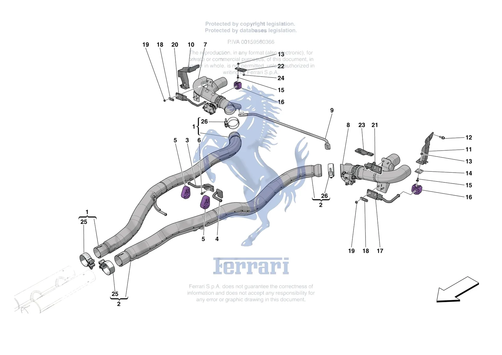 Ferrari Portofino M [MECHANICAL SYSTEM] - D.08.02 - EXHAUST SYSTEM - REAR exploded diagram
