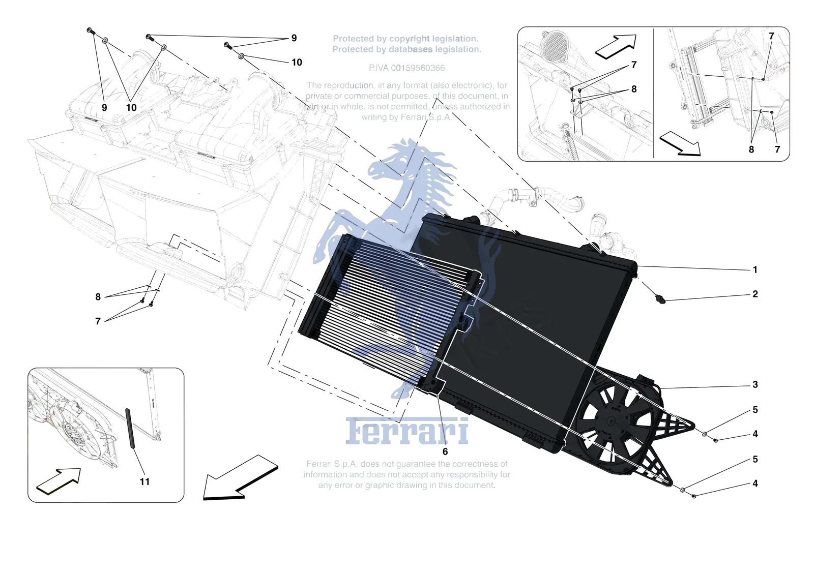 Ferrari Portofino M [MECHANICAL SYSTEM] - D.14 - ENGINE COOLING SYSTEM RADIATORS exploded diagram