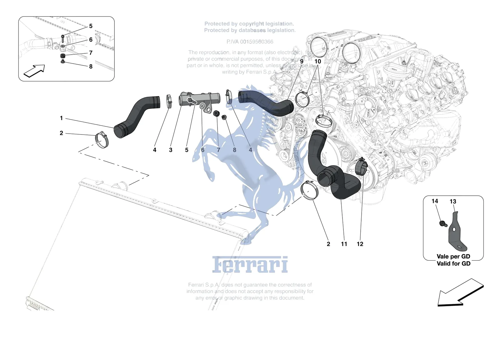 Ferrari Portofino M [MECHANICAL SYSTEM] - D.16 - COOLING SYSTEM PIPES exploded diagram