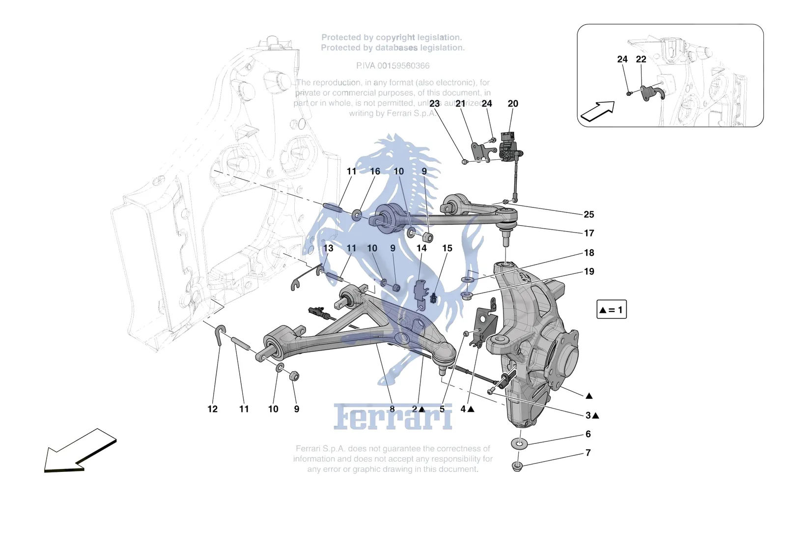 Ferrari Portofino M [MECHANICAL SYSTEM] - D.25.02 - FRONT SUSPENSION - ARMS exploded diagram