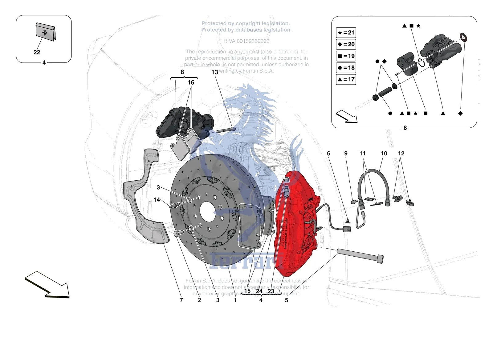 Ferrari Portofino M [MECHANICAL SYSTEM] - D.27.03 - REAR SUSPENSION - CALIPERS AND DISCS exploded diagram