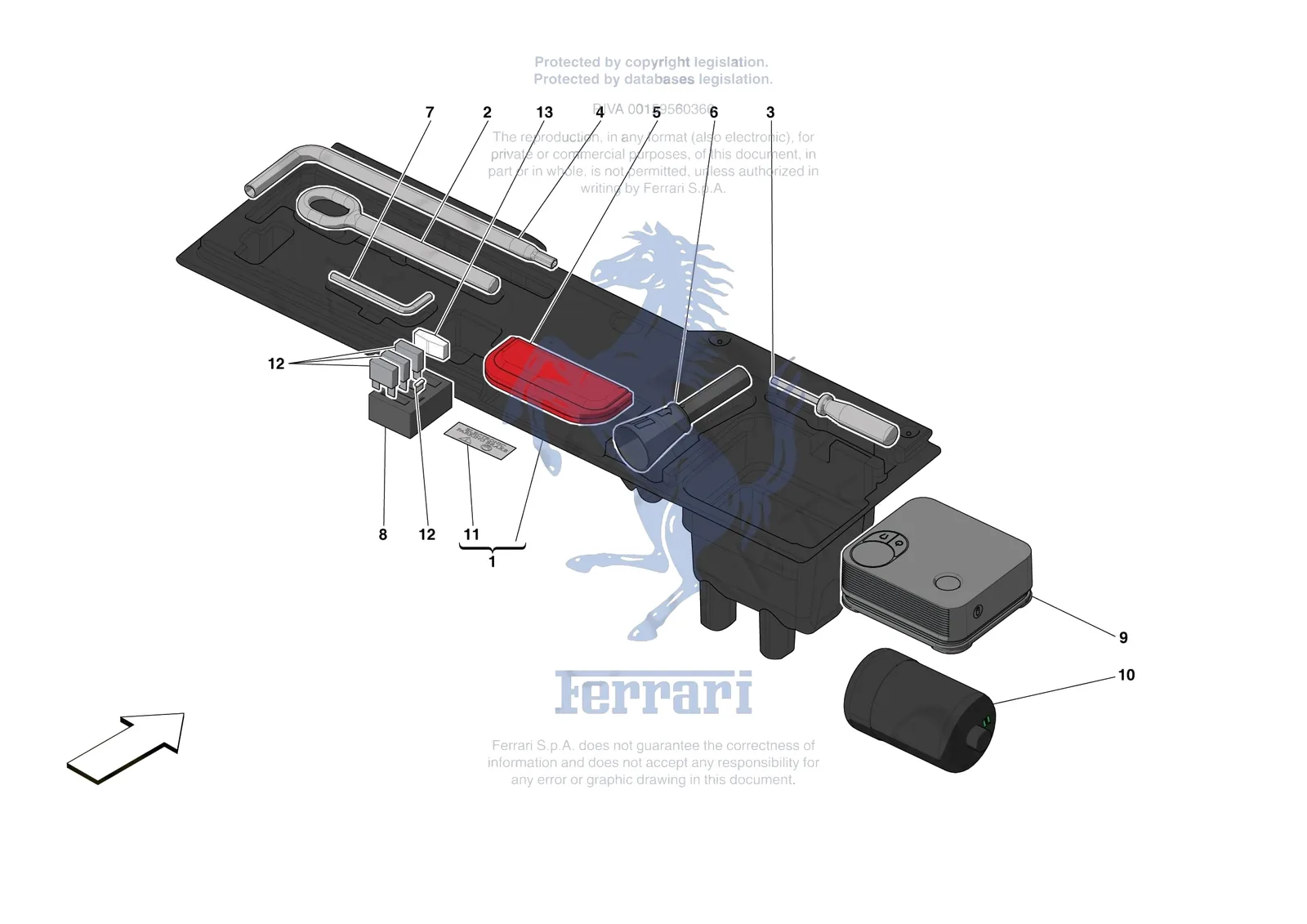Ferrari Portofino M [MECHANICAL SYSTEM] - D.38 - TOOLS PROVIDED WITH VEHICLE exploded diagram