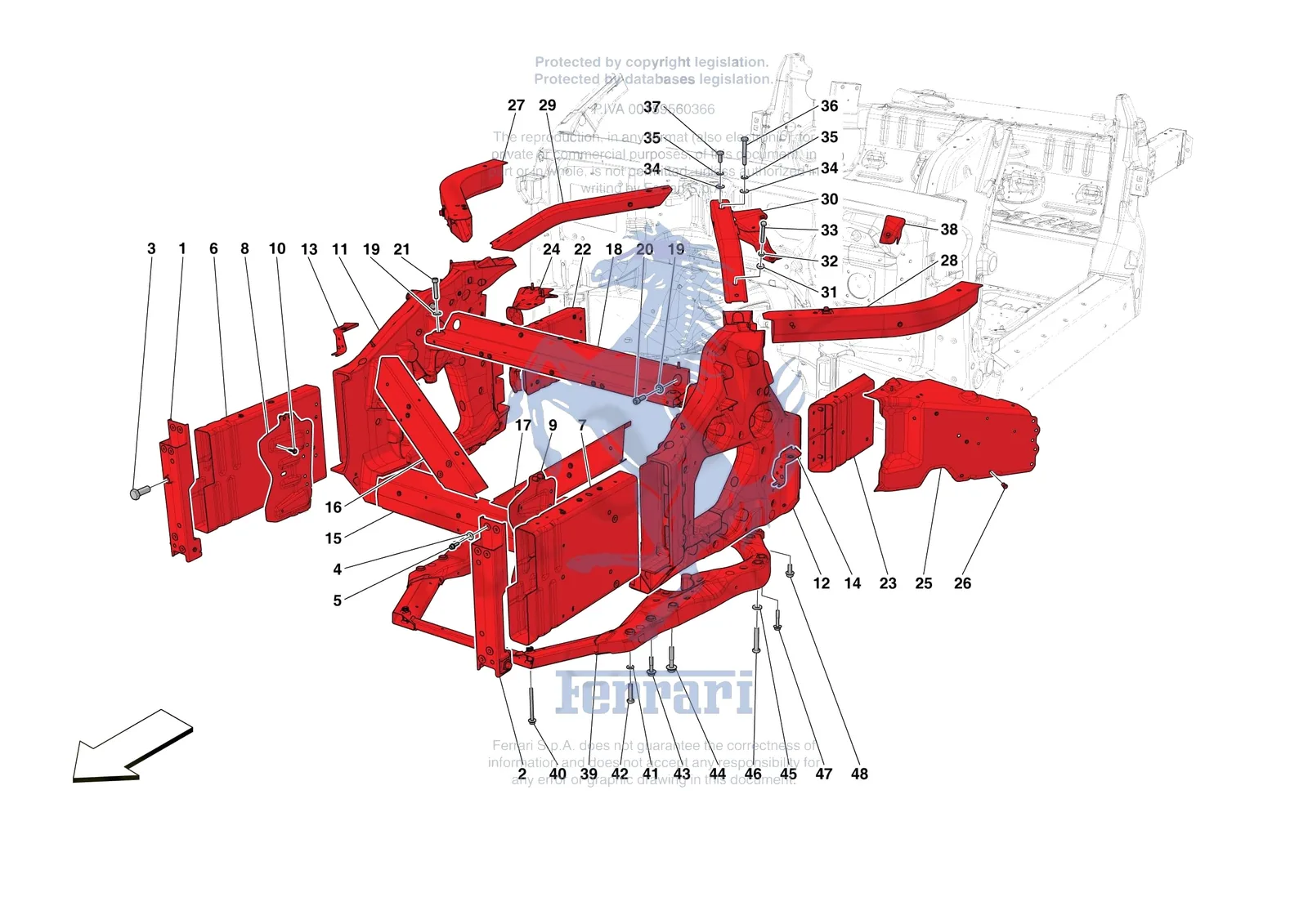 Ferrari Portofino M [VEHICLE TRIM] - E.01.01 - STRUCTURES AND ELEMENTS FRONT OF VEHICLE exploded diagram
