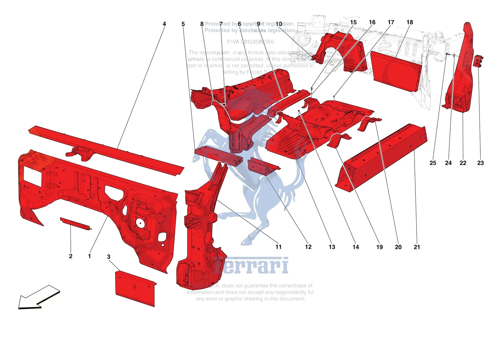Ferrari Portofino M [VEHICLE TRIM] - E.01.02 - STRUCTURES AND ELEMENTS CENTRE OF VEHICLE exploded diagram