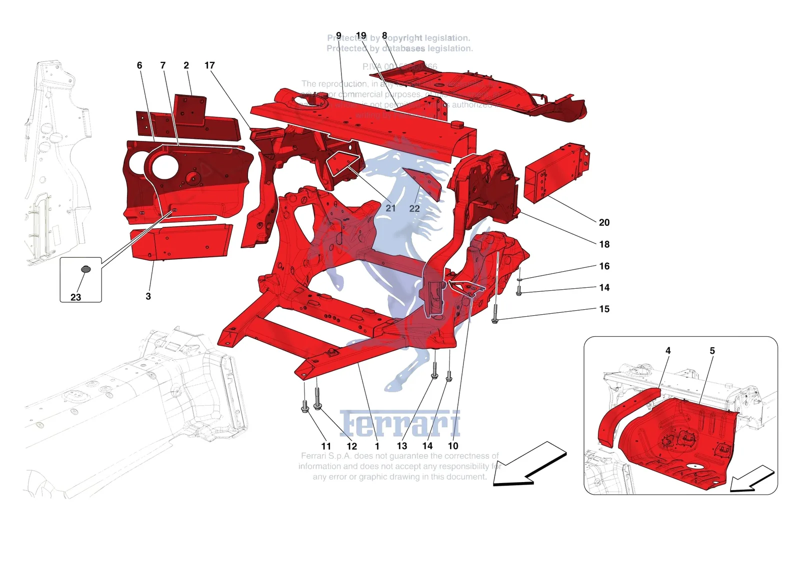 Ferrari Portofino M [VEHICLE TRIM] - E.01.03 - STRUCTURES AND ELEMENTS REAR OF VEHICLE exploded diagram