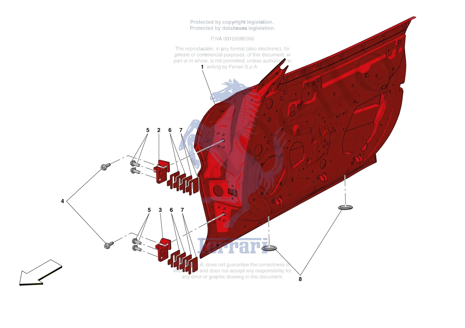 Ferrari Portofino M [VEHICLE TRIM] - E.8 - FRONT DOOR SUBSTRUCTURE exploded diagram