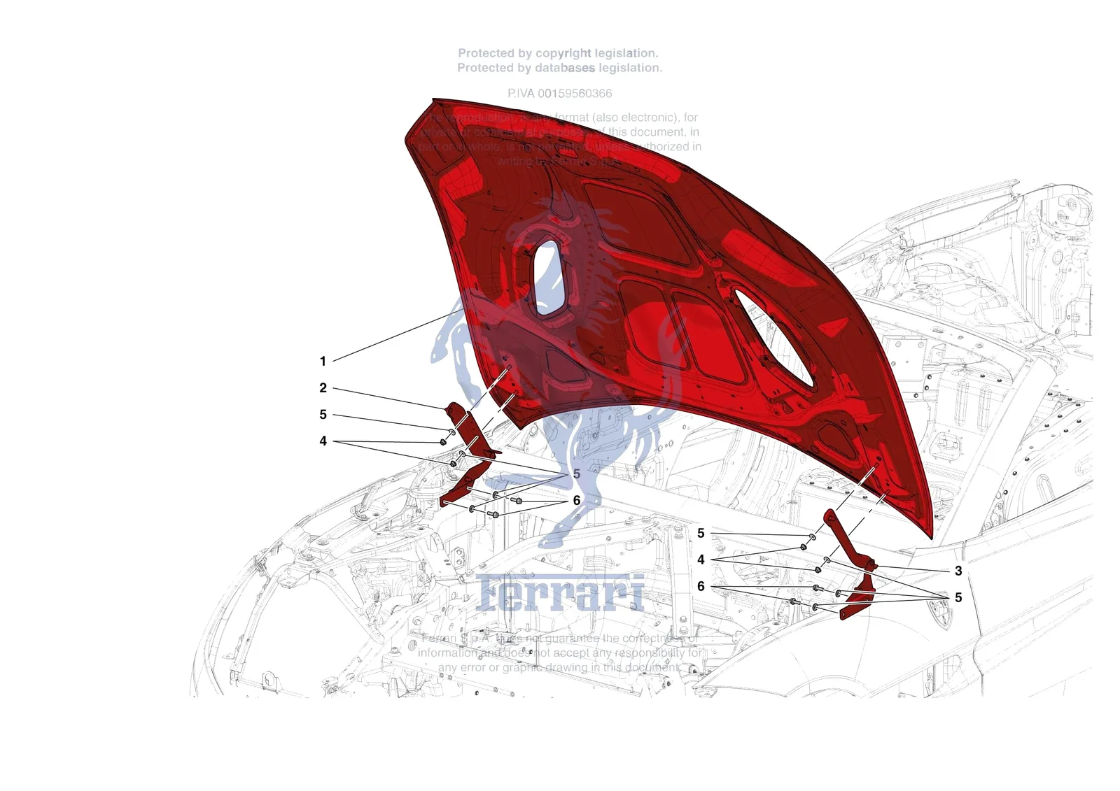 Ferrari Portofino M [VEHICLE TRIM] - E.9 - FRONT LID SUBSTRUCTURE exploded diagram