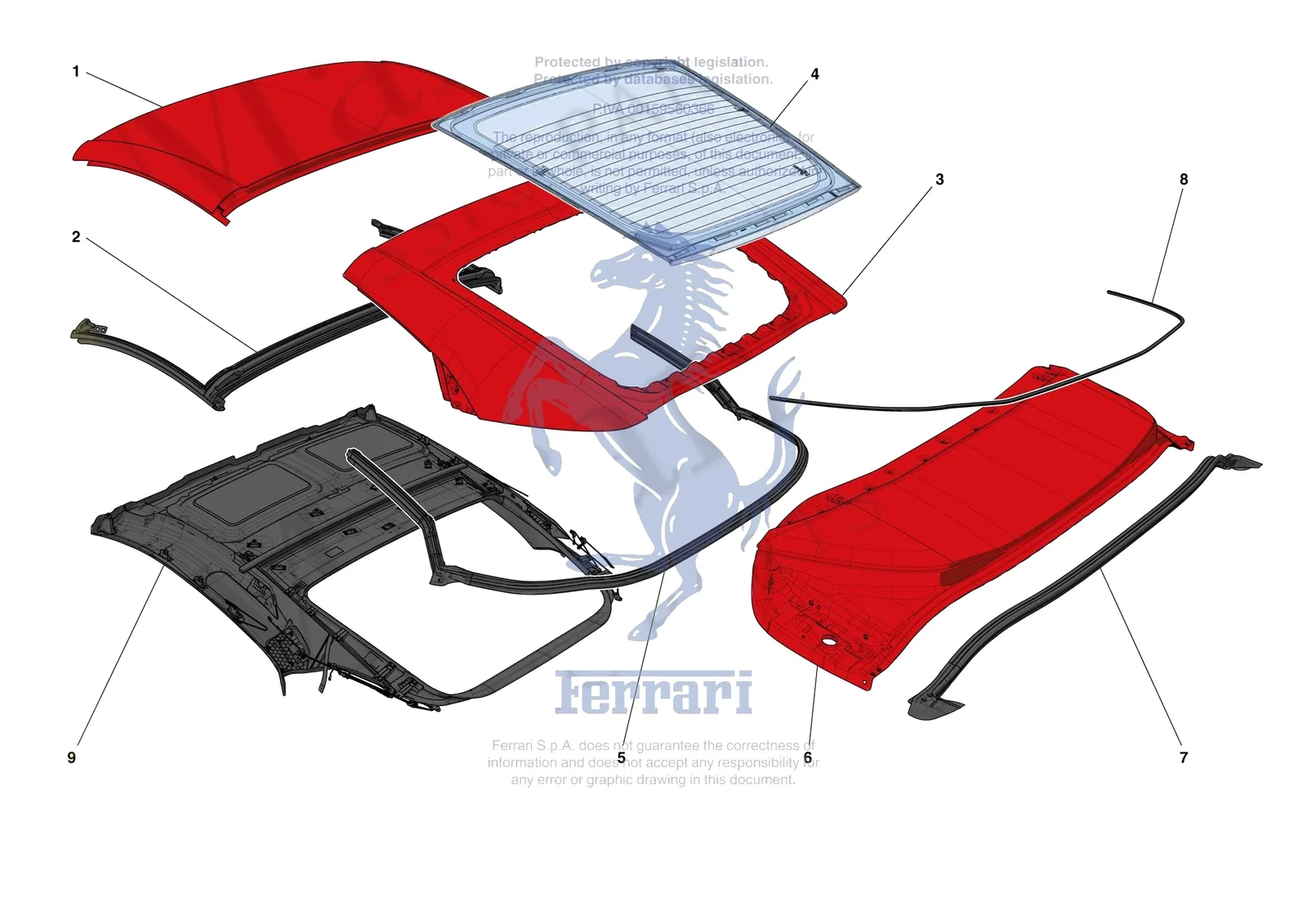 Ferrari Portofino M [VEHICLE TRIM] - E.13.01 - ROOF - TRIM exploded diagram