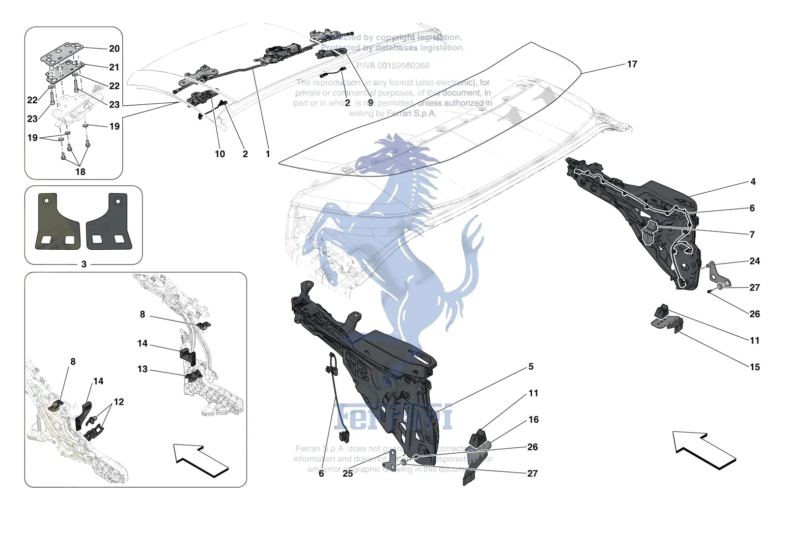 Ferrari Portofino M [VEHICLE TRIM] - E.13.02 - ROOF - KINEMATICS exploded diagram